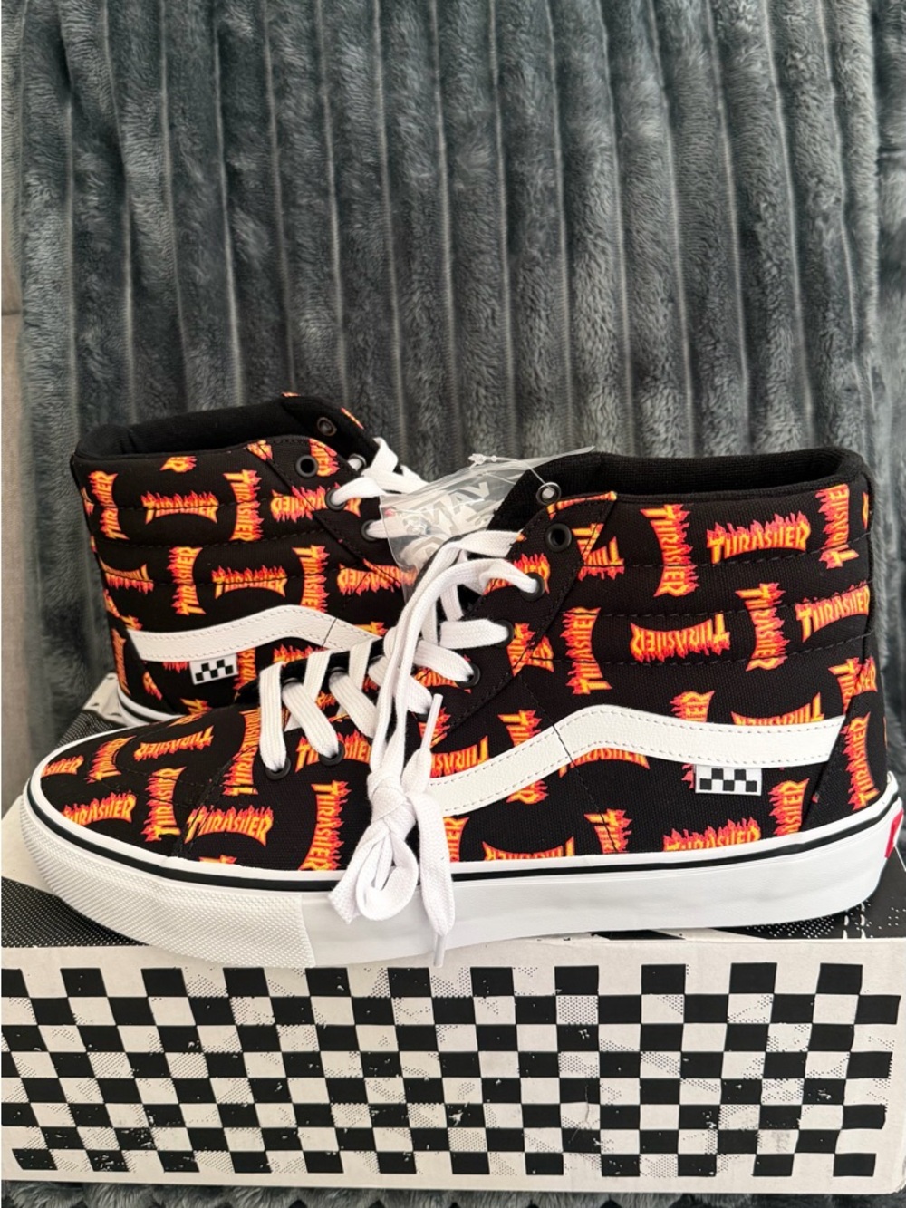 Vans  Sk8-Hi Reissue Black with Orange Thrasher Flame Logo Sneakers